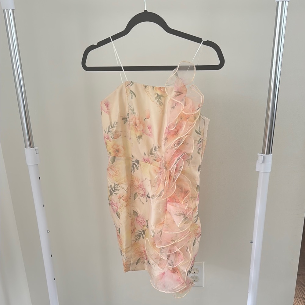 Floral Organza Strapless Dres